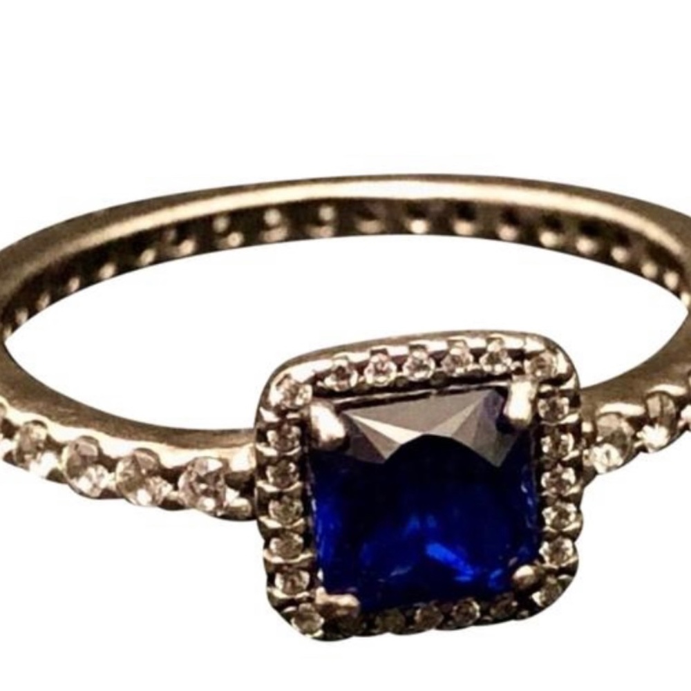 Pandora Silver Timeless Elegance True Blue Crystal & Clear Oz Ring